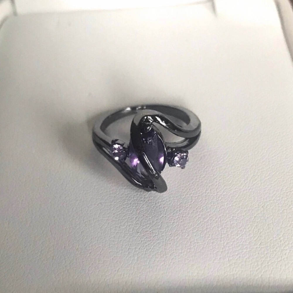 Women's Black Ring with Purple Amethyst Accent